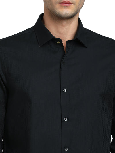 100% Cotton Black Jacquard Slim Fit Full Sleeve Ceremonial Shirt