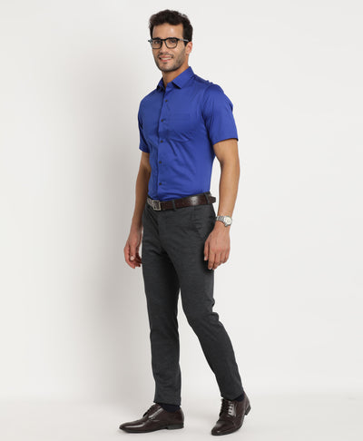 100% Cotton Blue Plain Regular Fit Half Sleeve Formal Shirt