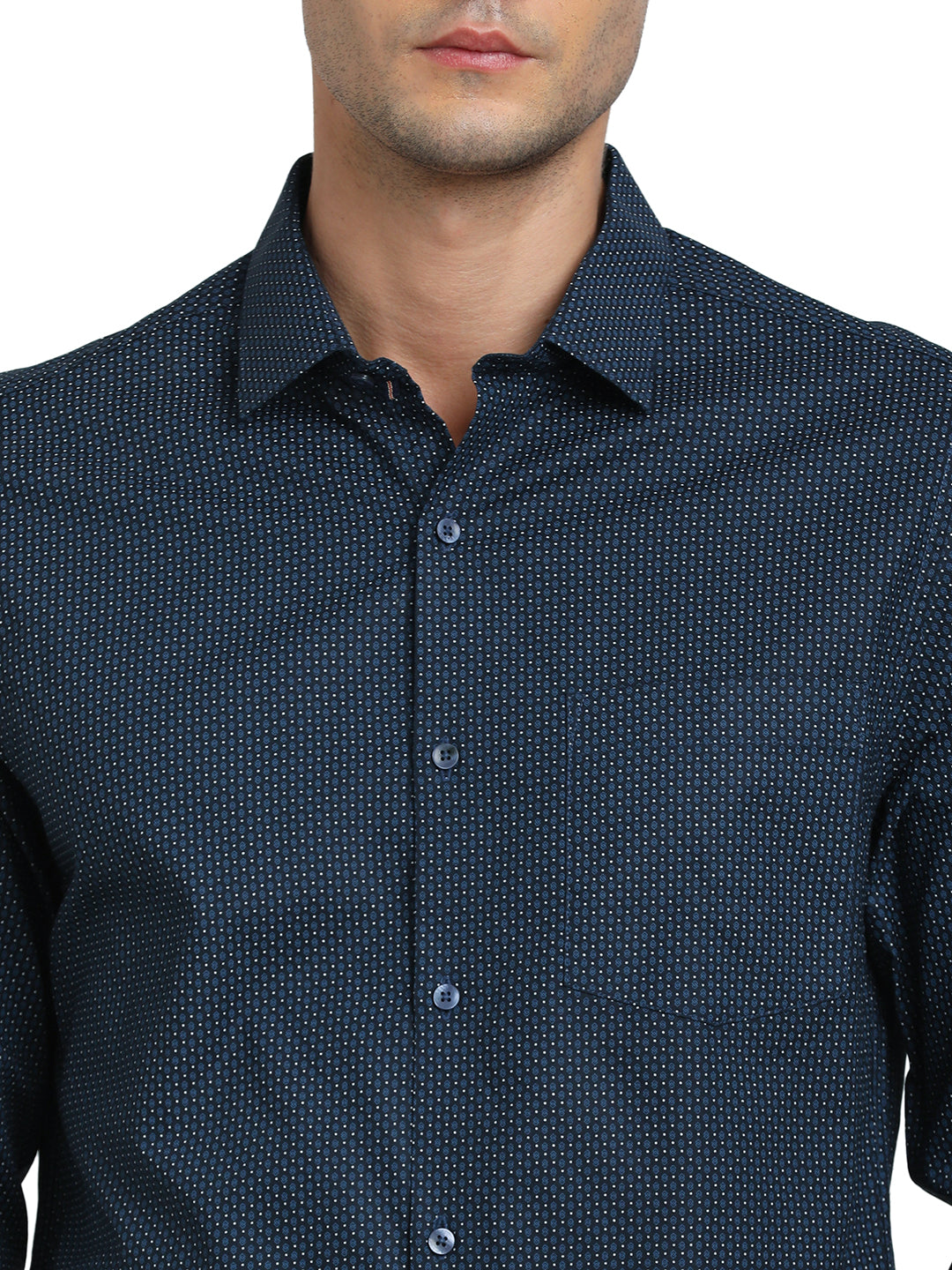 100% Cotton Dark Blue Printed Slim Fit Full Sleeve Formal Shirt