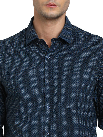 100% Cotton Dark Blue Printed Slim Fit Full Sleeve Formal Shirt