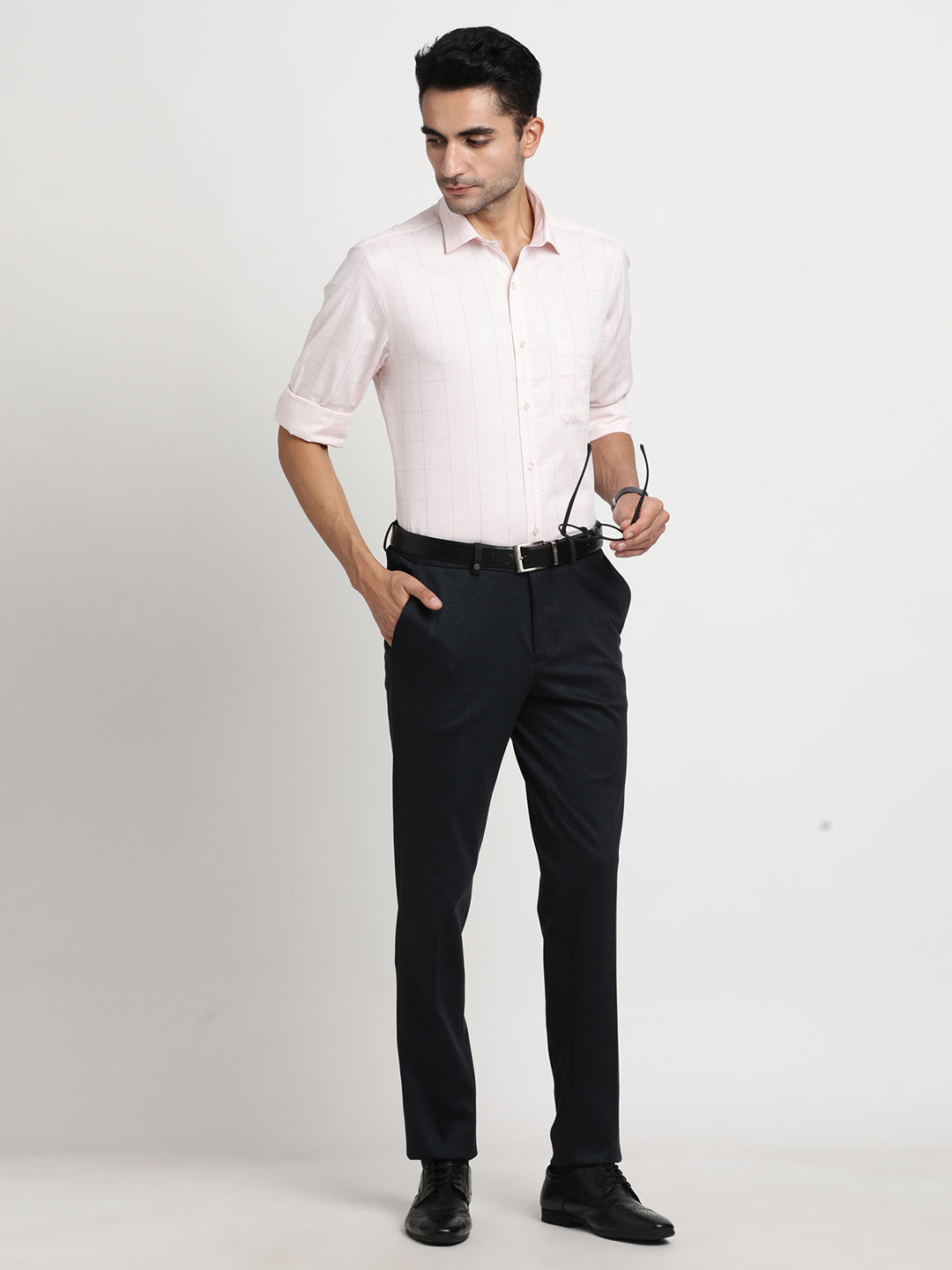 100% Cotton Light Pink Checkered Slim Fit Full Sleeve Formal Shirt