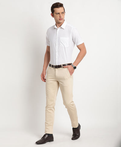 100% Cotton White Plain Regular Fit Half Sleeve Formal Shirt