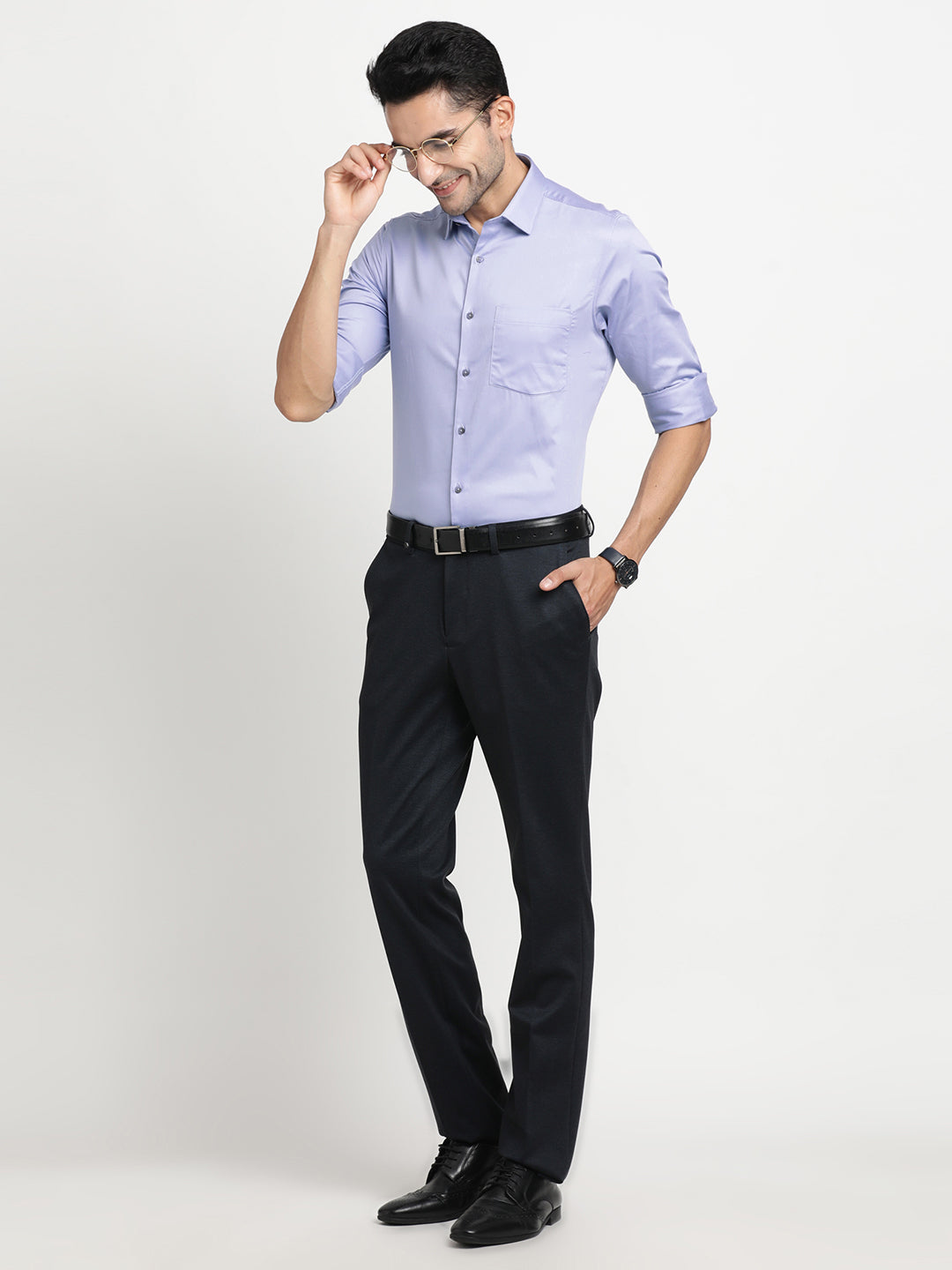 Giza Cotton Blue Plain Slim Fit Full Sleeve Formal Shirt