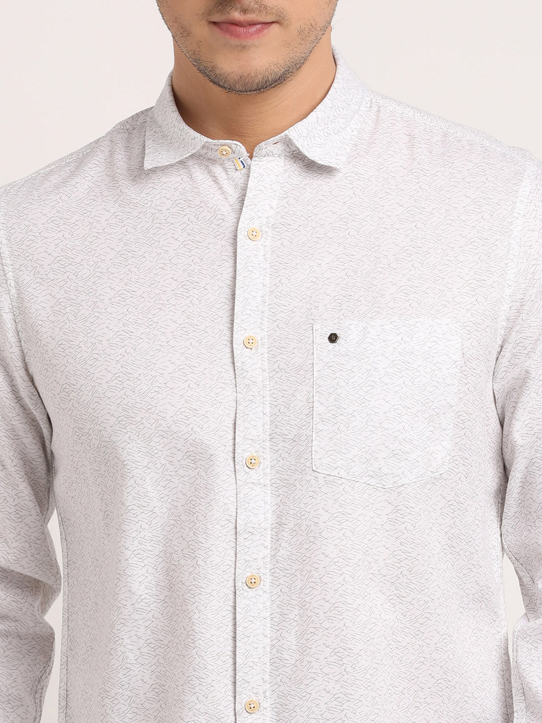 100% Cotton Off White Printed Slim Fit Full Sleeve Casual Shirt