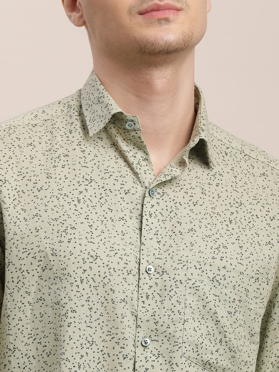 Cotton Linen Grey Printed Regular Fit Full Sleeve Formal Shirt