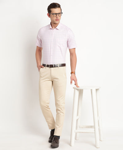 100% Cotton Pink Checkered Regular Fit Half Sleeve Formal Shirt