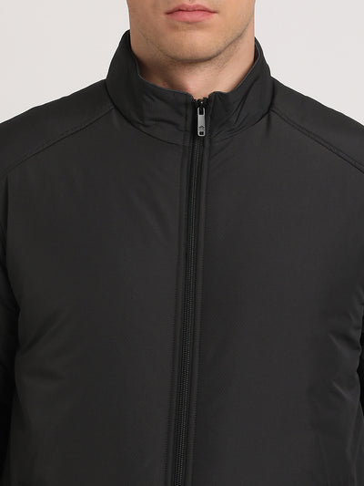 Polyester Solid Black Zipper Windcheater Jacket