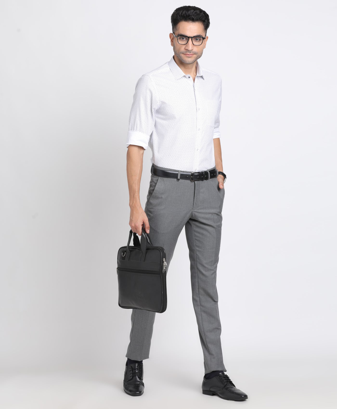 Poly Viscose Grey Plain Slim Fit Flat Front Formal Trouser