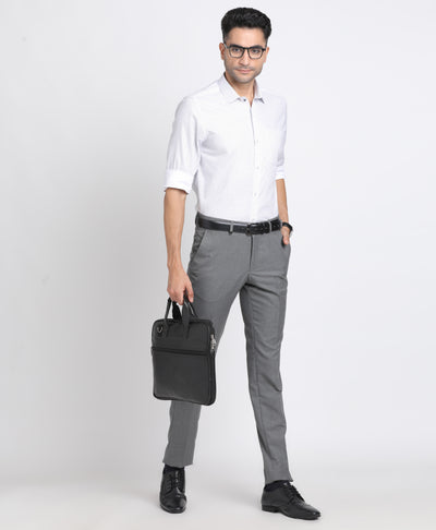 Poly Viscose Grey Plain Slim Fit Flat Front Formal Trouser