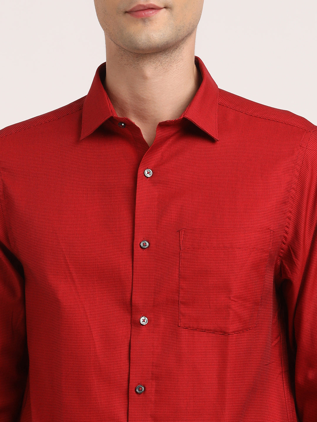 100% Cotton Red Dobby Slim Fit Full Sleeve Formal Shirt