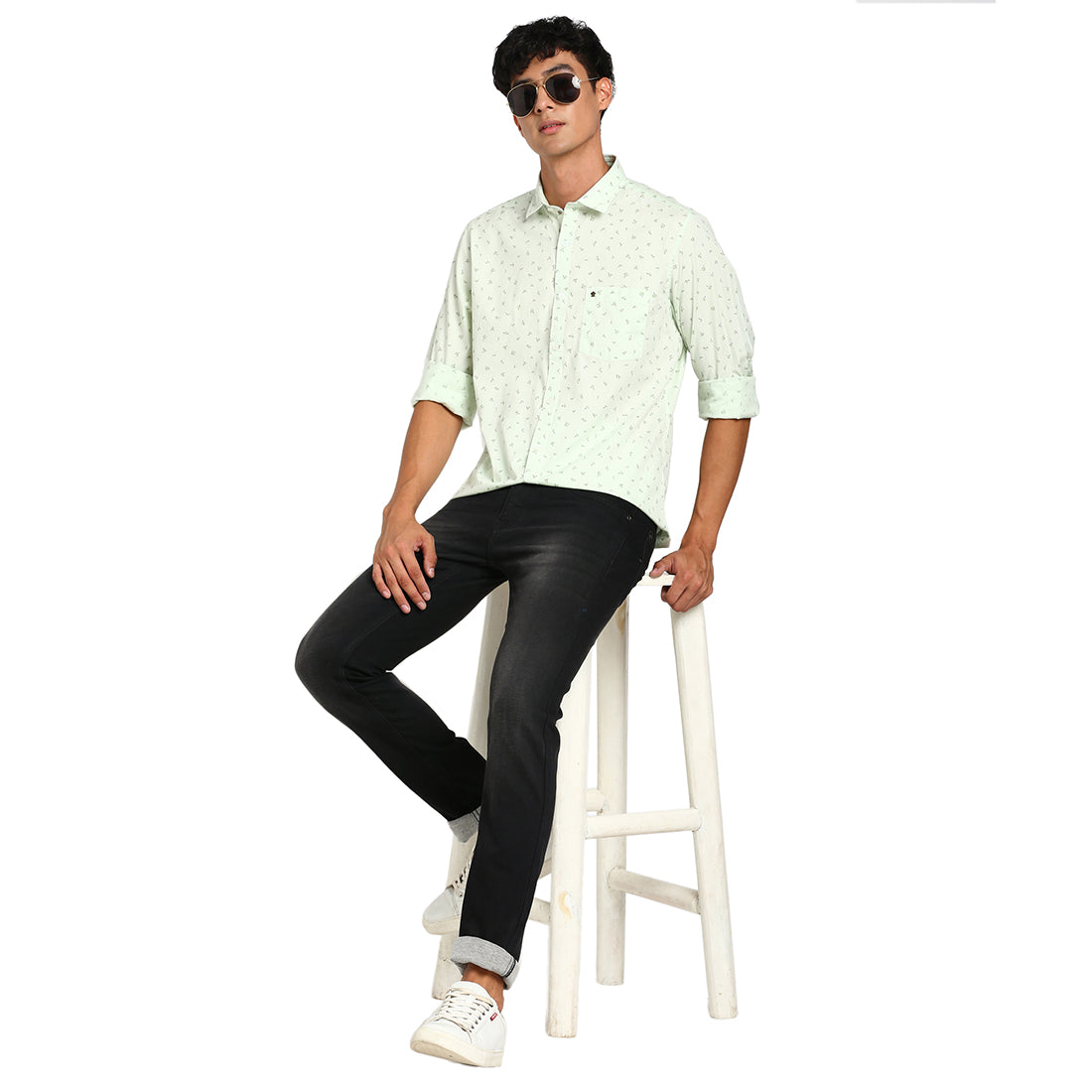 100% Cotton Green Printed Slim Fit Full Sleeve Casual Shirt