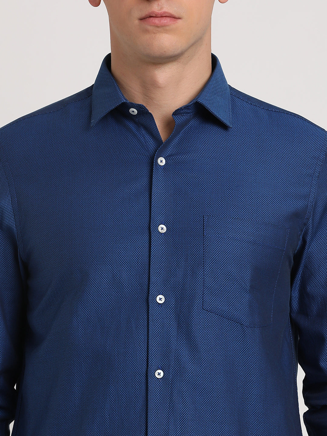 100% Cotton Indigo Blue Dobby Slim Fit Full Sleeve Formal Shirt