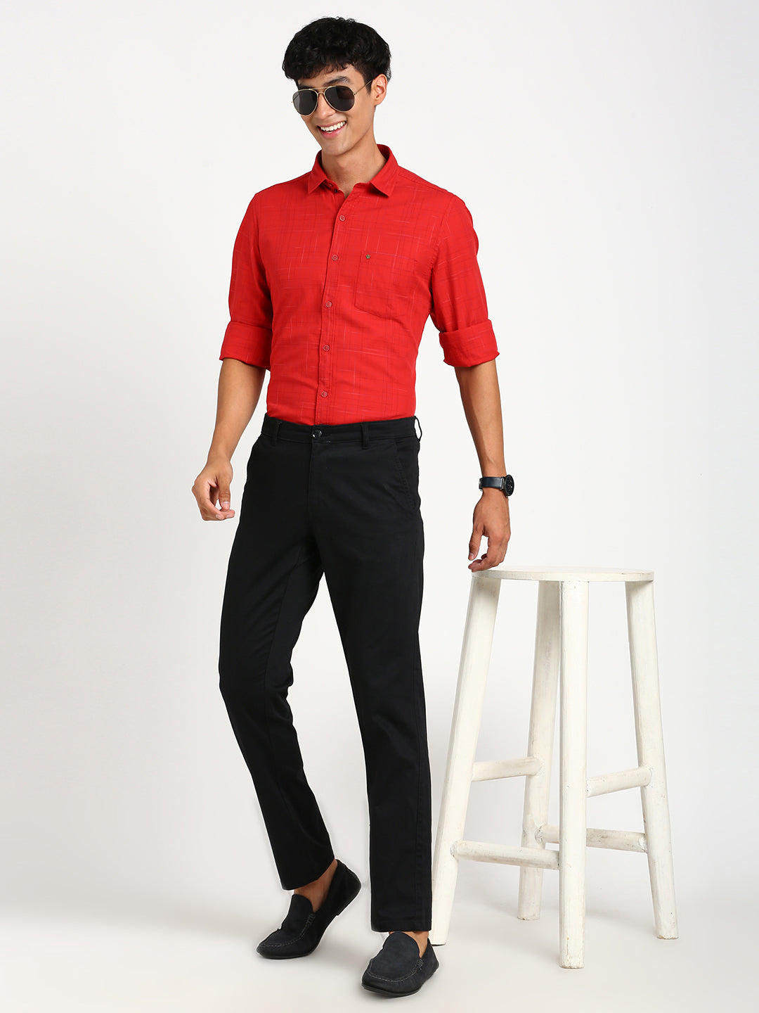 100% Cotton Red Checkered Slim Fit Full Sleeve Casual Shirt