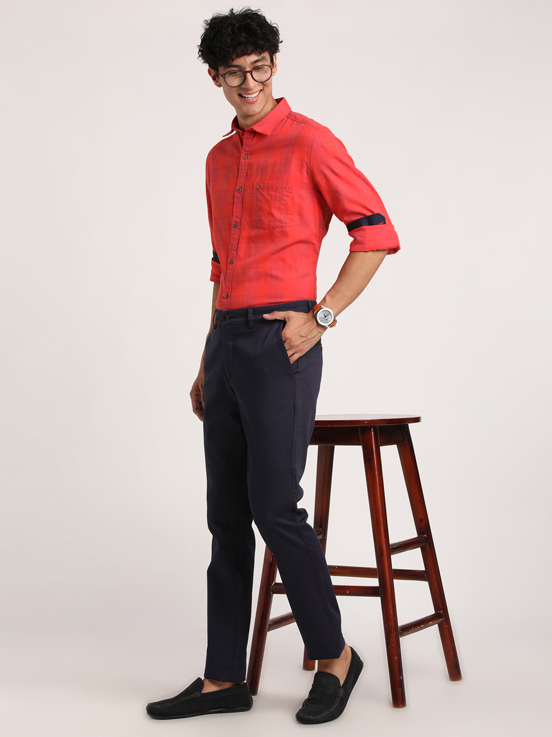 100% Cotton Red Printed Slim Fit Full Sleeve Casual Shirt