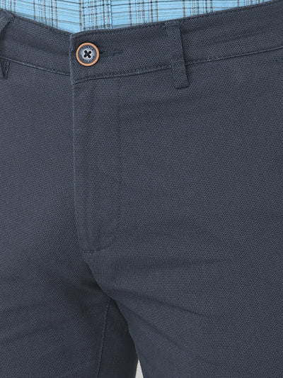 Cotton Stretch Blue Dobby Ultra Slim Fit Flat Front Casual Trouser