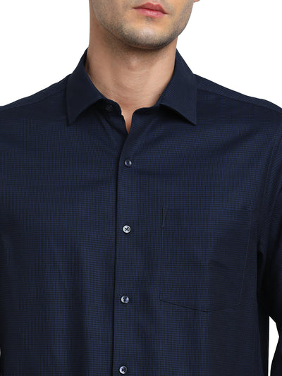 100% Cotton Navy Blue Dobby Slim Fit Full Sleeve Formal Shirt