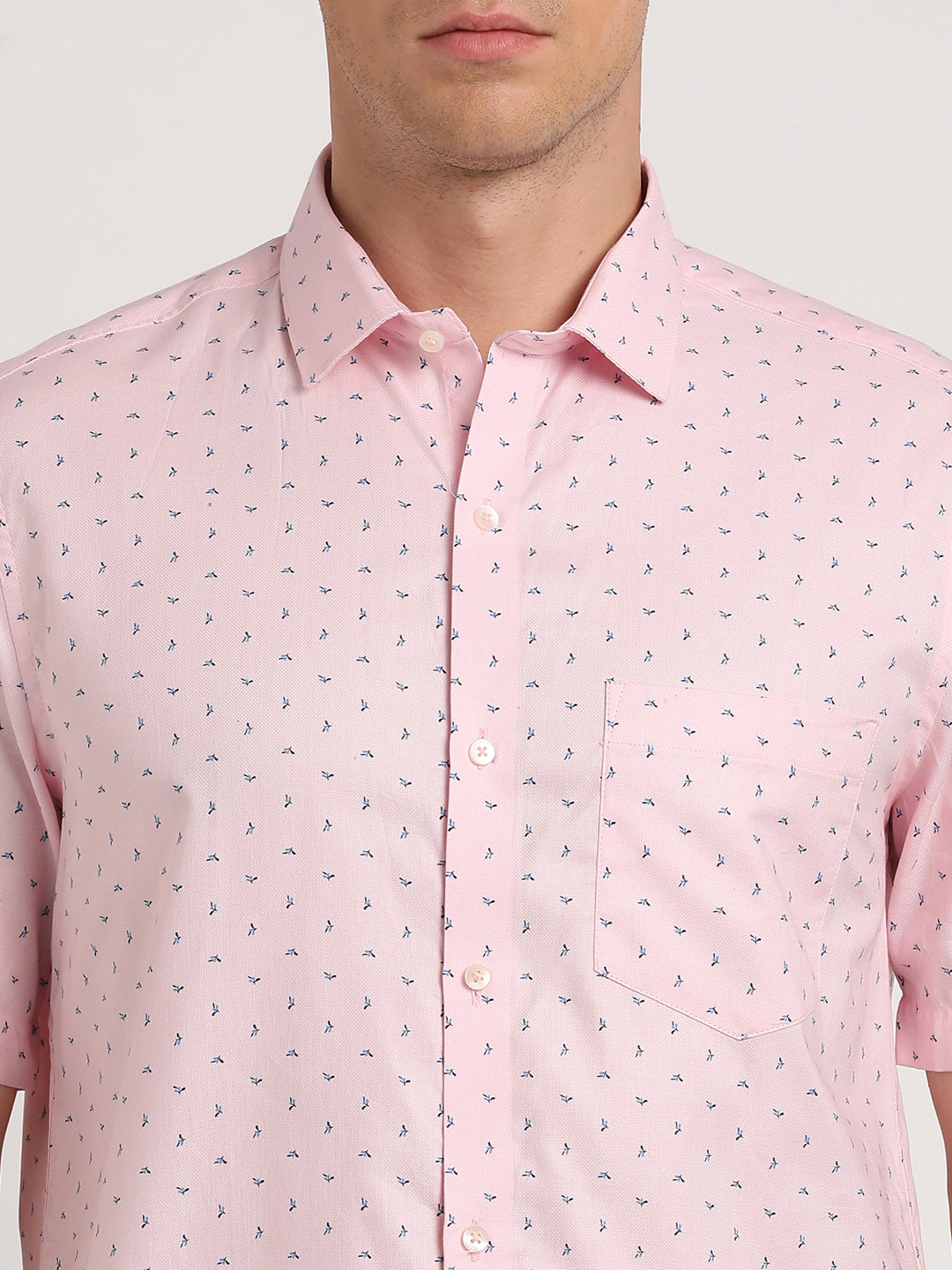 100% Cotton Pink Printed Regular Fit Half Sleeve Formal Shirt