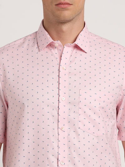 100% Cotton Pink Printed Regular Fit Half Sleeve Formal Shirt