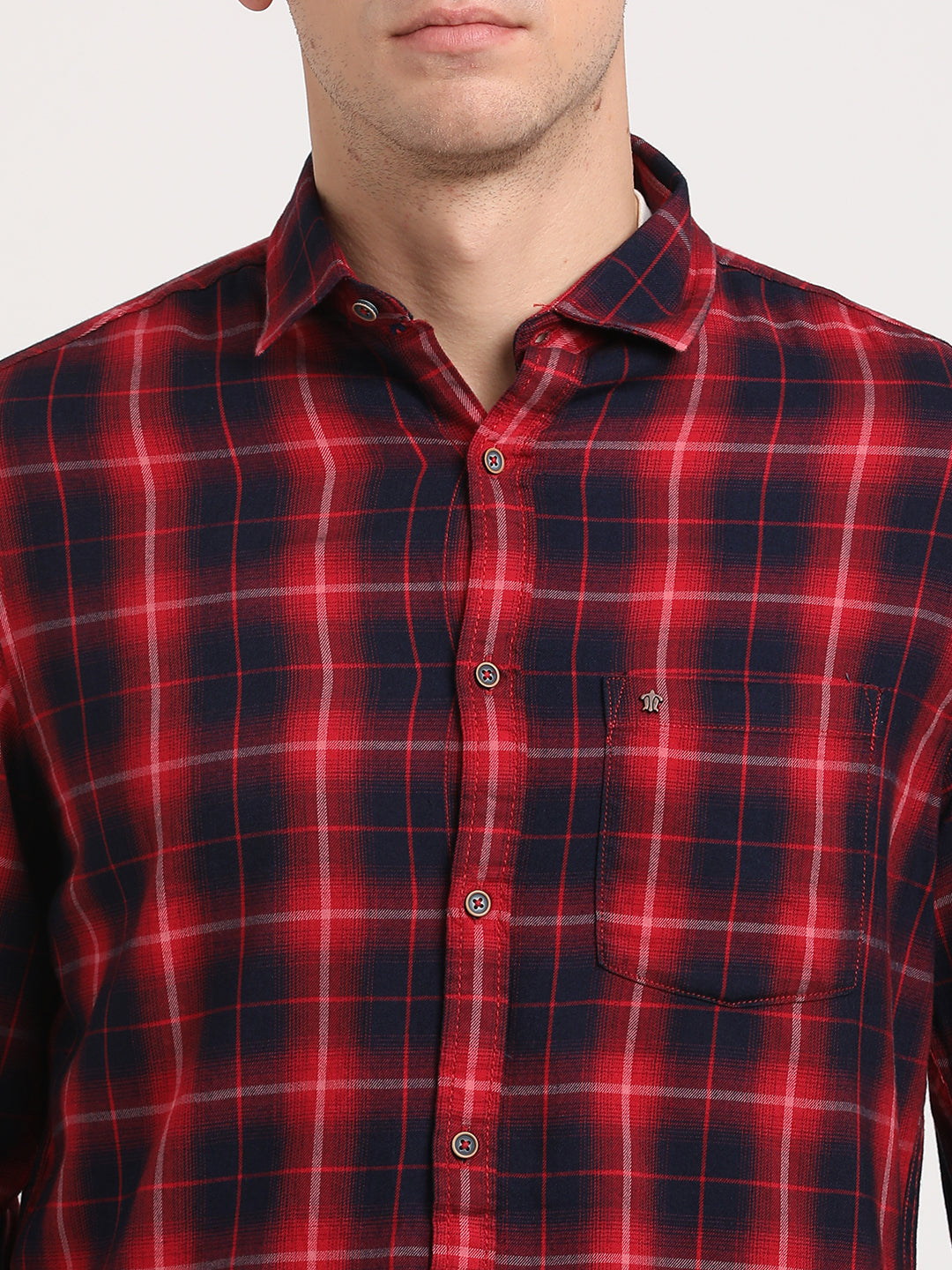 100% Cotton Dark Blue Checkered Slim Fit Full Sleeve Casual Shirt