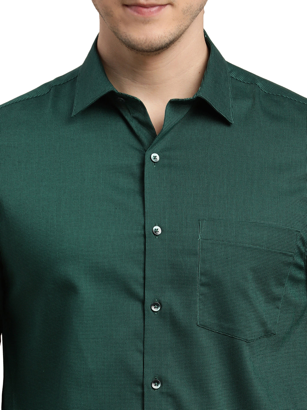 100% Cotton Green Dobby Slim Fit Full Sleeve Formal Shirt