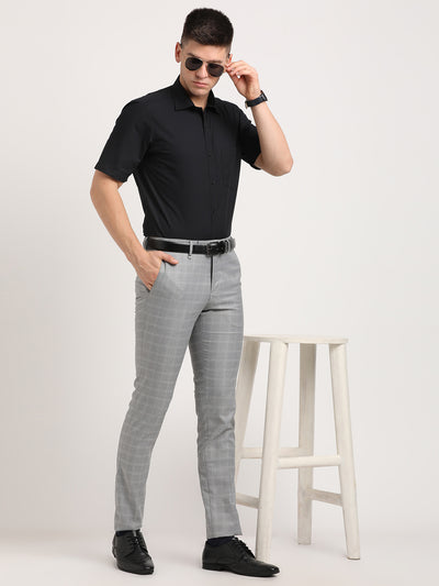 100% Cotton Black Plain Regular Fit Half Sleeve Formal Shirt