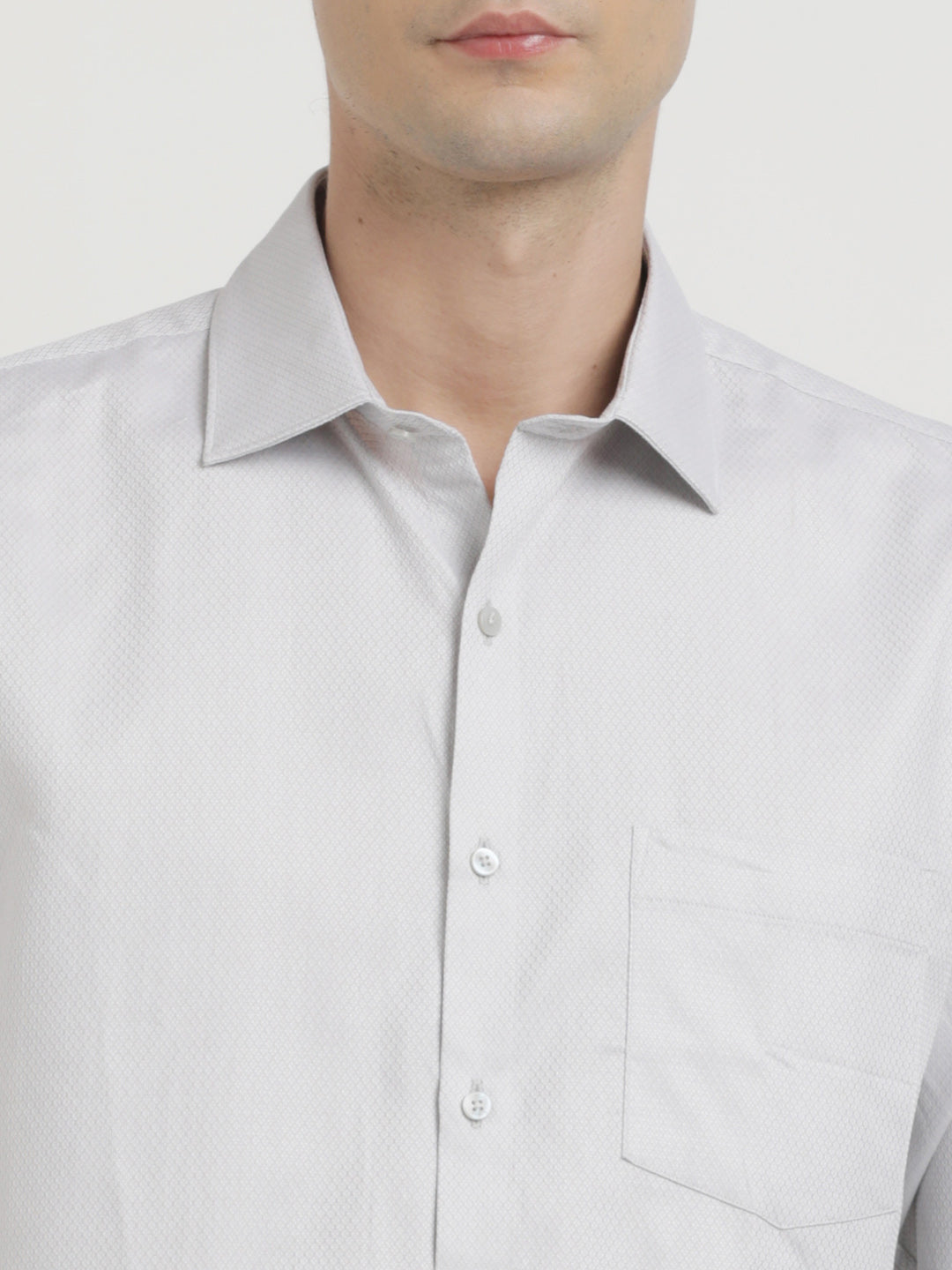 100% Cotton Grey Dobby Slim Fit Full Sleeve Formal Shirt