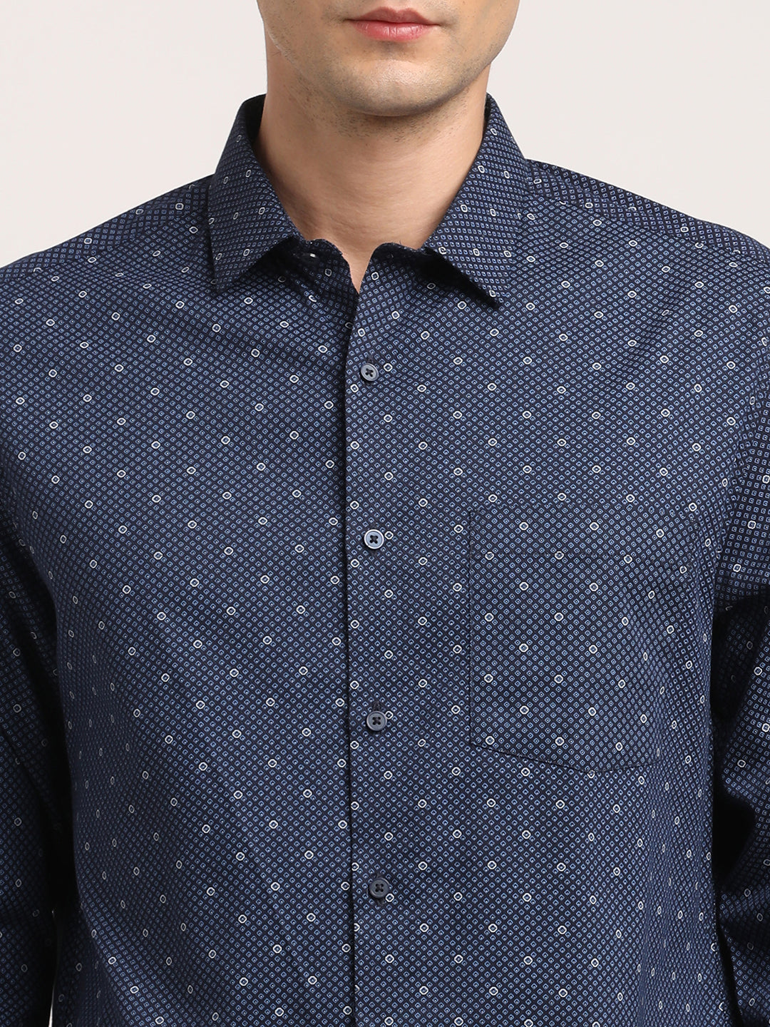 100% Cotton Blue Printed Slim Fit Full Sleeve Formal Shirt