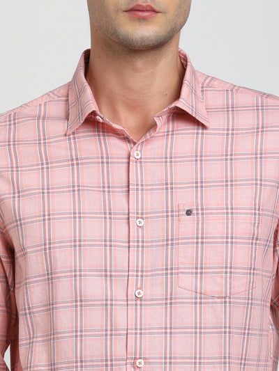 100% Cotton Pink Checkered Slim Fit Full Sleeve Casual Shirt