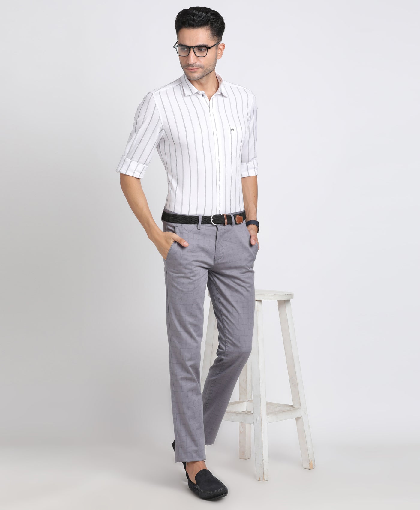 100% Cotton White Striped Slim Fit Full Sleeve Casual Shirt