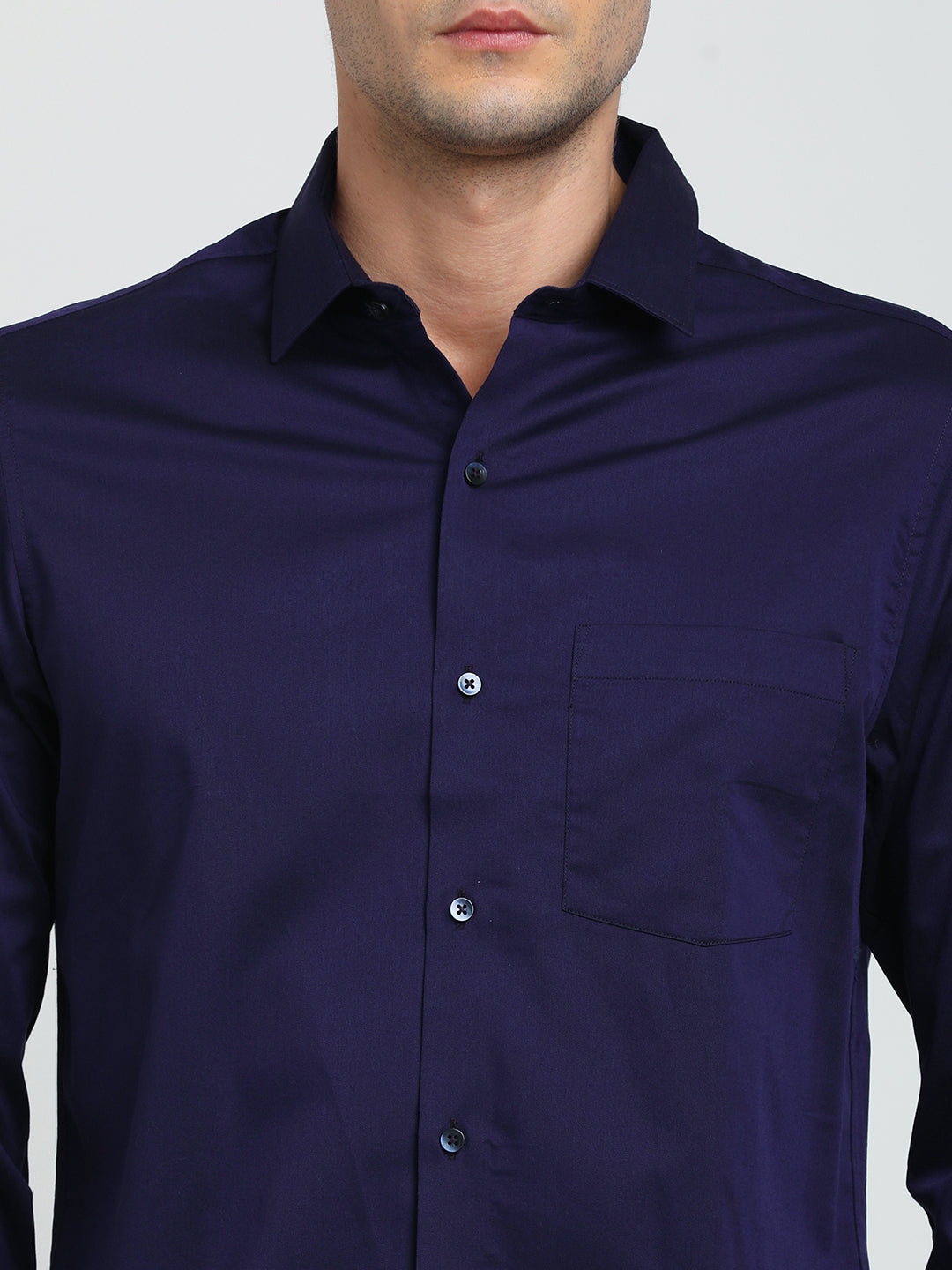 100% Cotton Indigo Blue Plain Slim Fit Full Sleeve Ceremonial Shirt