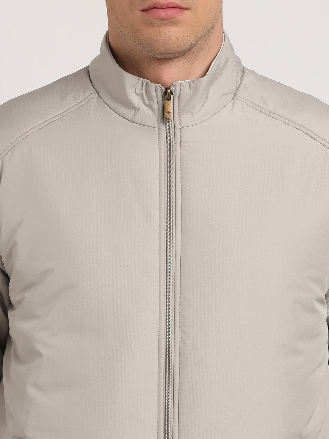 Polyester Solid Heather Grey Zipper Windcheater Jacket