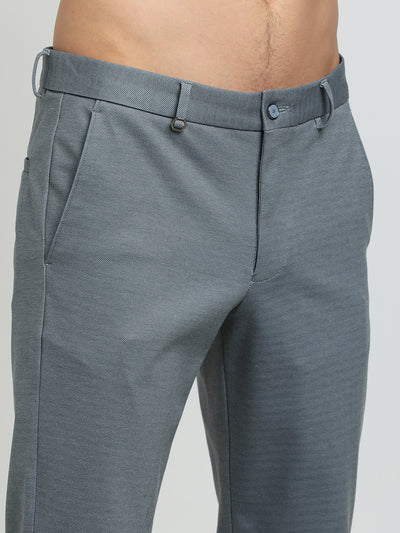 Cotton Light Grey Dobby Slim Fit Flat Front Ceremonial Trouser