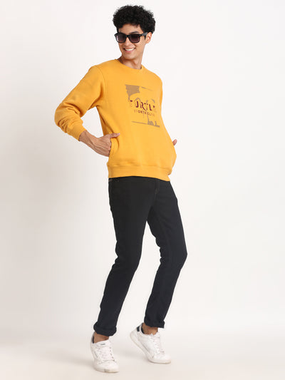 Cotton Stretch Mustard Plain Regular Fit Full Sleeve Casual Sweatshirt