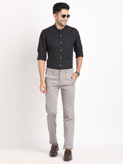 100% Cotton Black Plain Slim Fit Mandarin Collar Formal Shirt