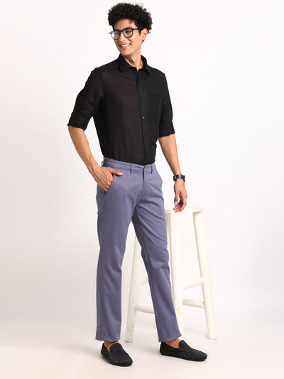 Cotton Linen Black Plain Slim Fit Full Sleeve Formal Shirt