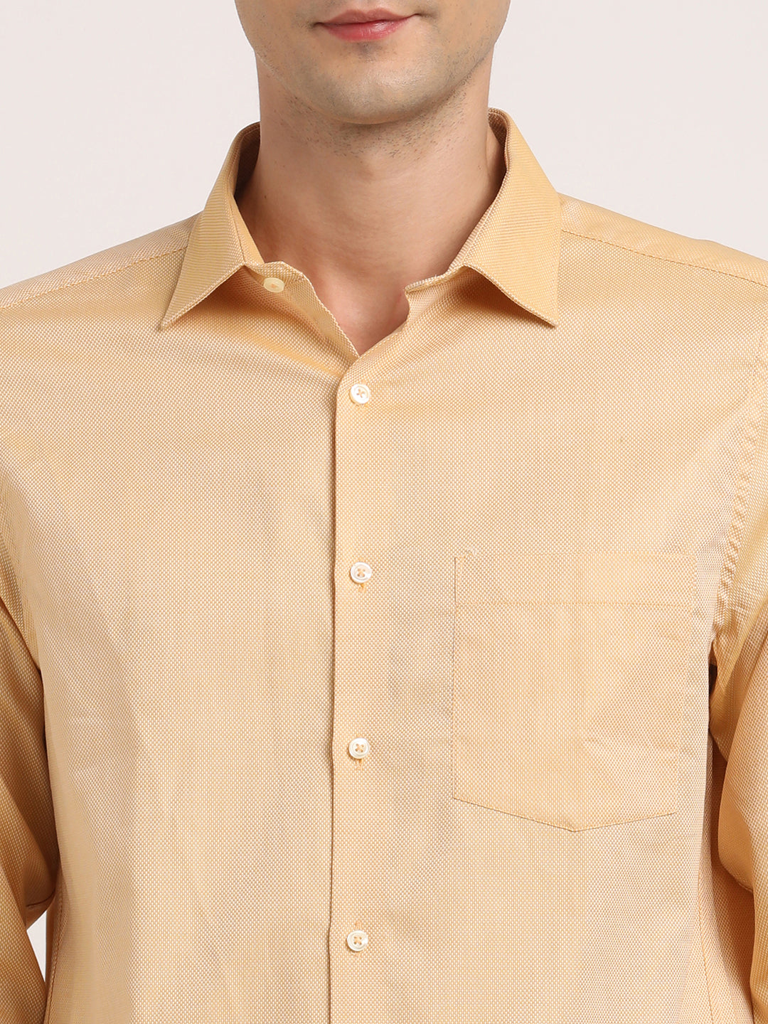 100% Cotton Mustard Dobby Slim Fit Full Sleeve Formal Shirt