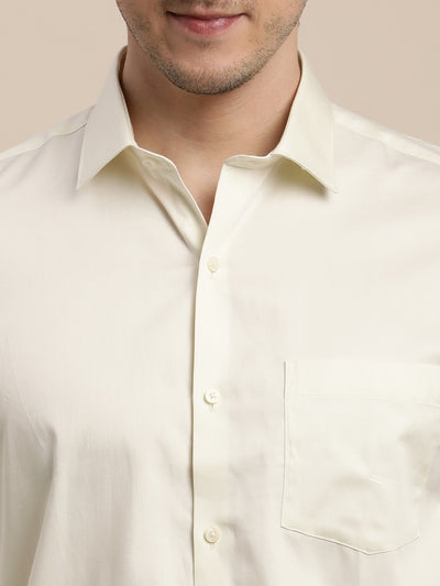 100% Cotton Cream Plain Slim Fit Full Sleeve Formal Shirt