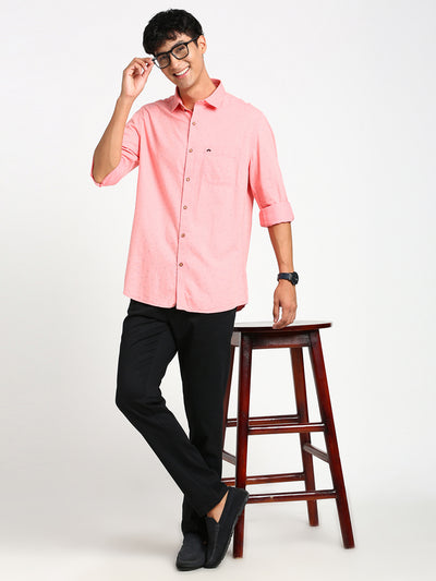 Cotton Tencel Peach Printed Slim Fit Full Sleeve Casual Shirt