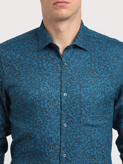 100% Cotton Blue Printed Slim Fit Full Sleeve Ceremonial Shirt