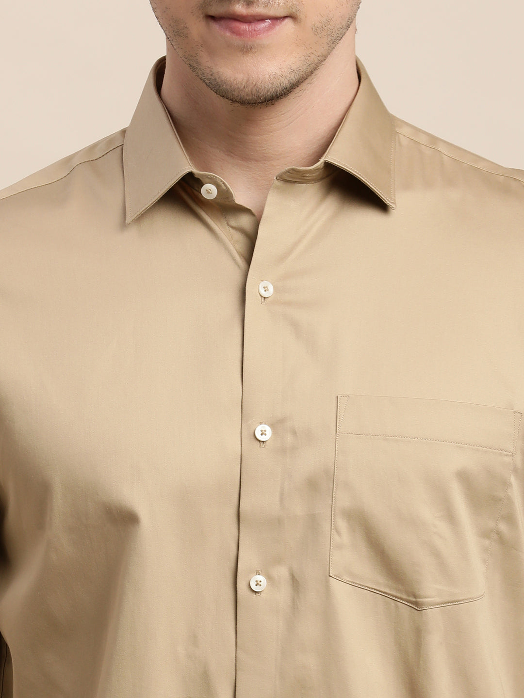 100% Cotton Khaki Plain Slim Fit Full Sleeve Formal Shirt