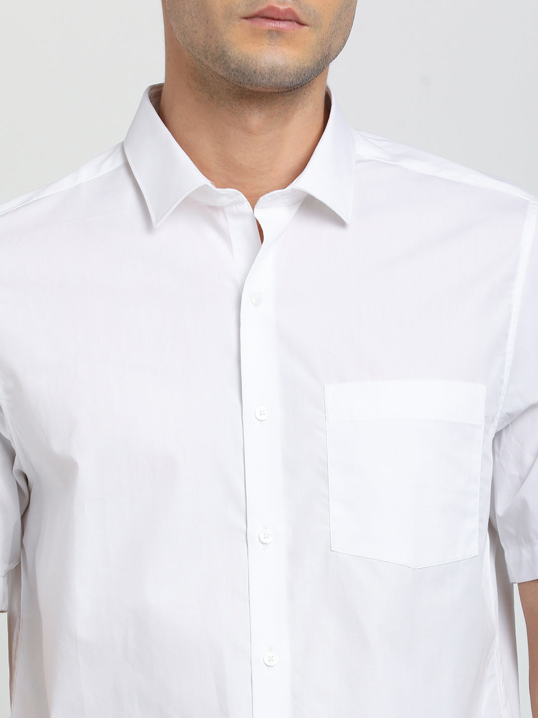 100% Cotton White Plain Slim Fit Half Sleeve Formal Shirt