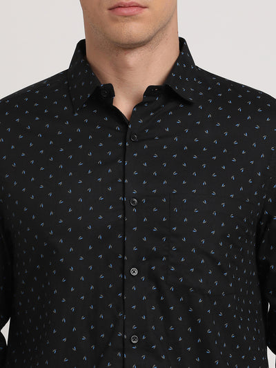 100% Cotton Black Printed Slim Fit Full Sleeve Formal Shirt