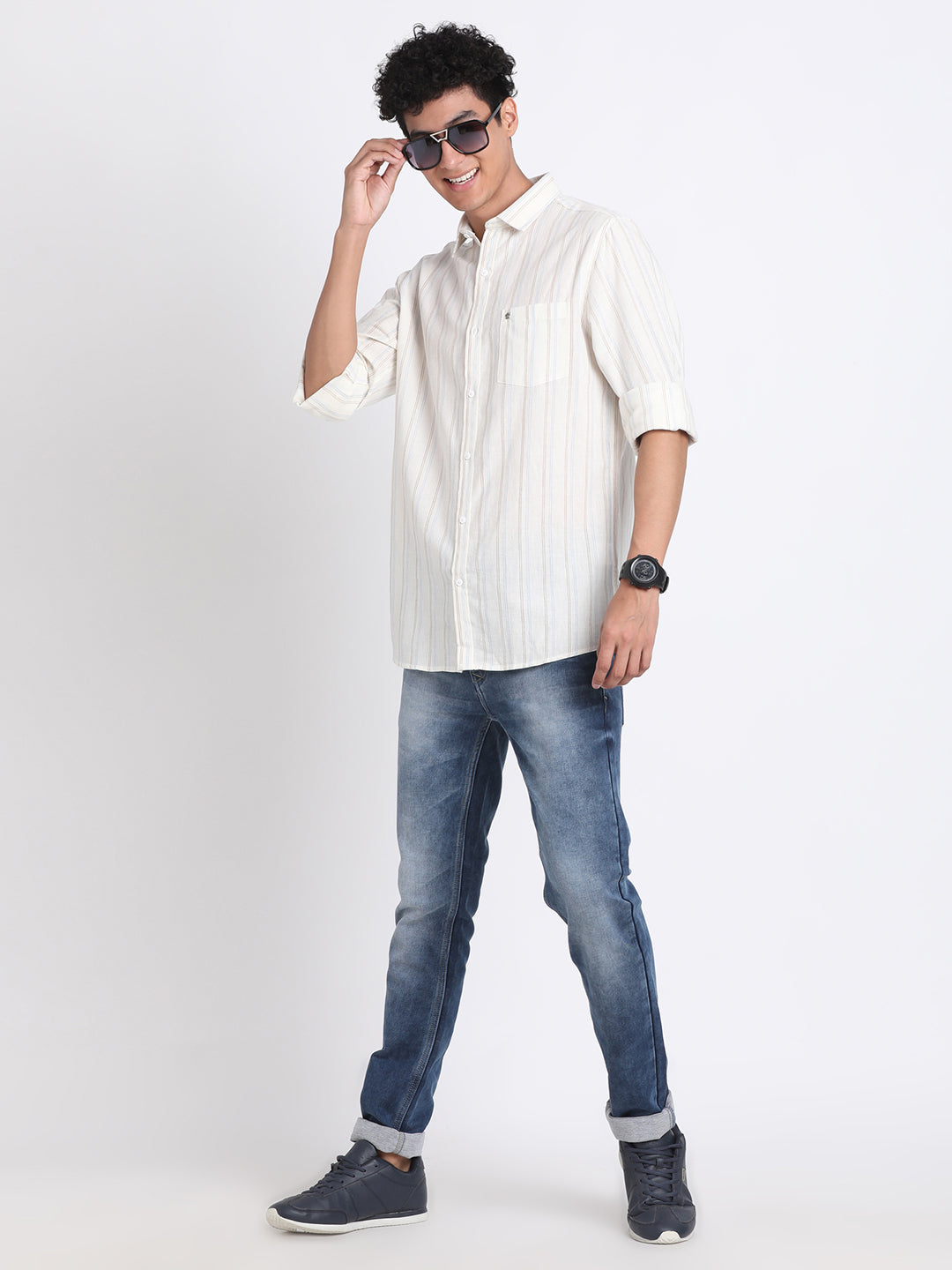 Khadi Cream Striped Slim Fit Full Sleeve Casual Shirt