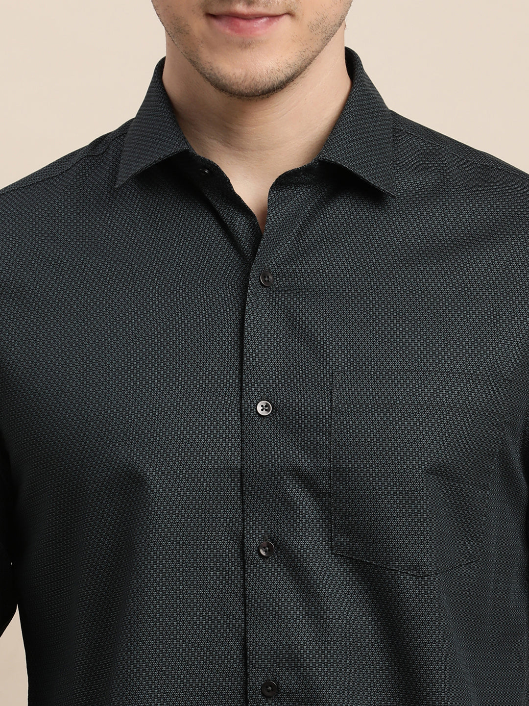 100% Cotton Black Dobby Slim Fit Full Sleeve Formal Shirt