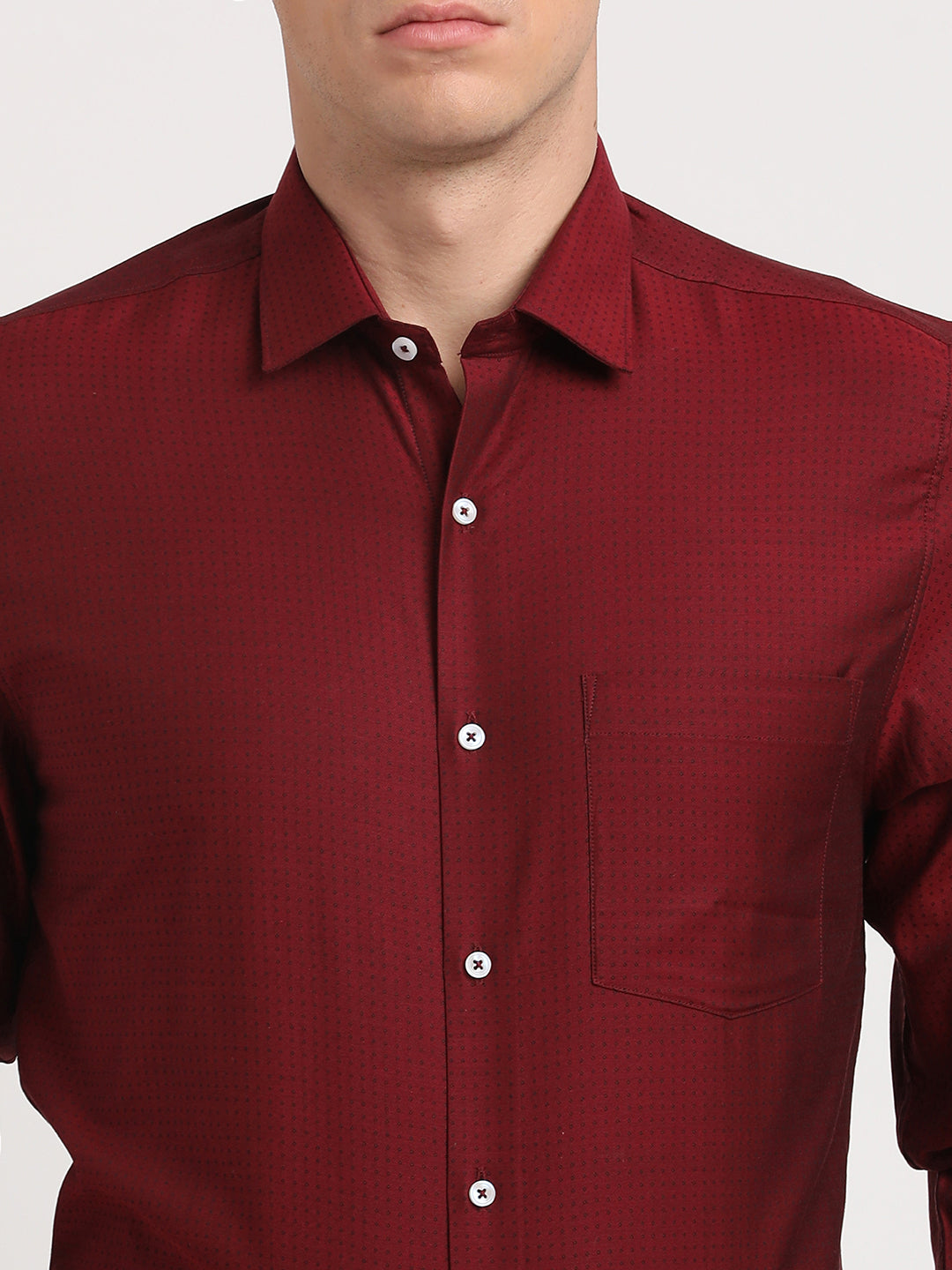 100% Cotton Maroon Dobby Slim Fit Full Sleeve Formal Shirt