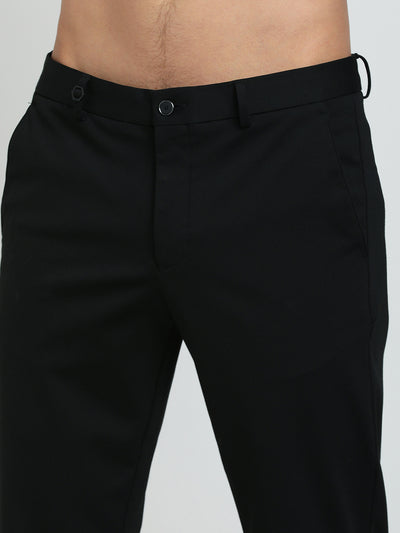 Cotton Black Plain Slim Fit Flat Front Ceremonial Trouser