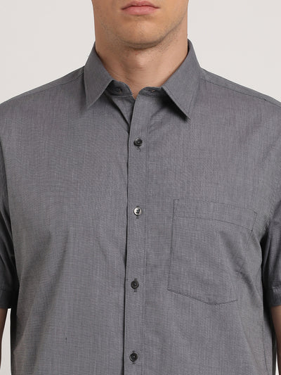 100% Cotton Grey Plain Slim Fit Half Sleeve Formal Shirt