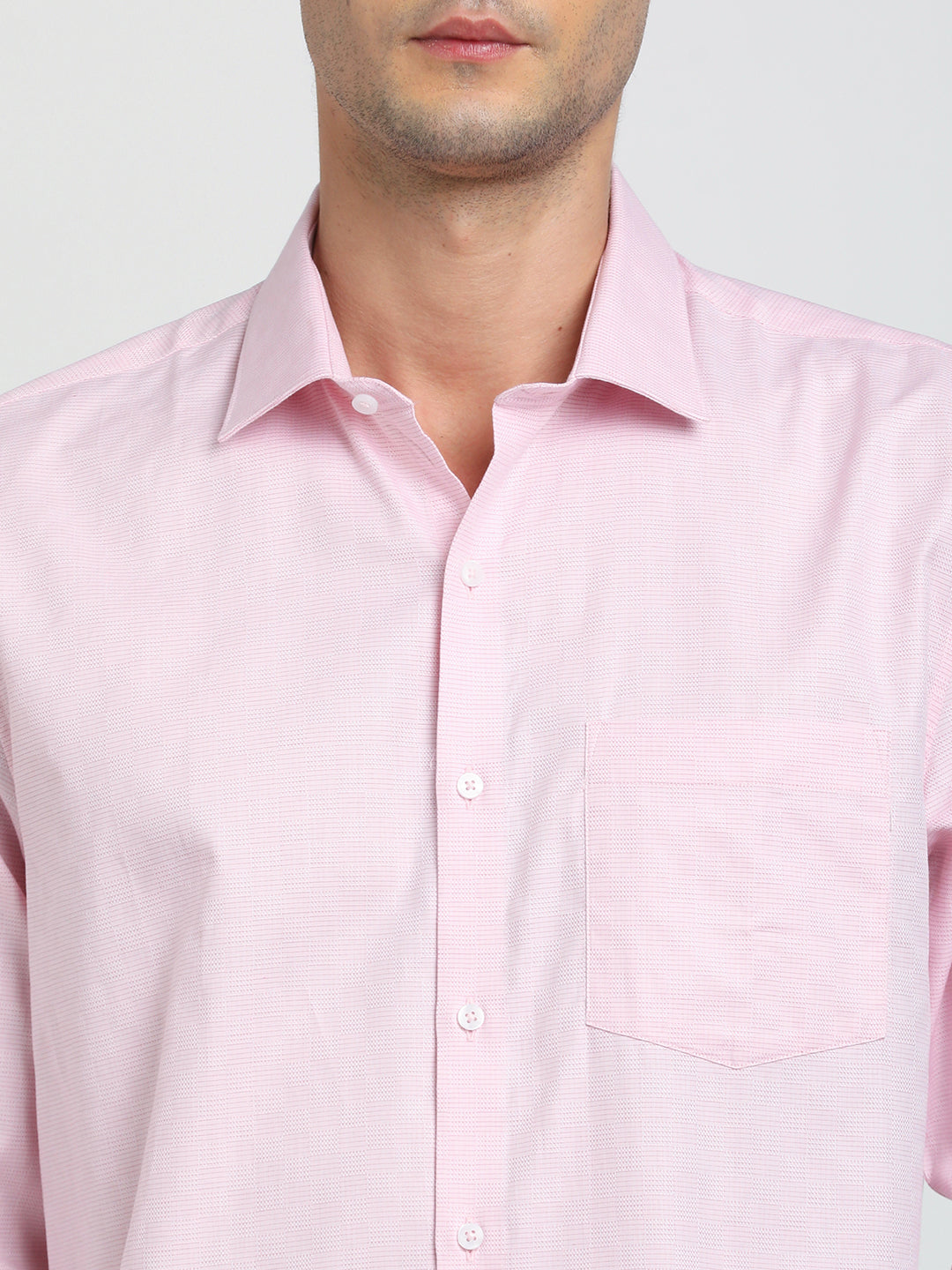 100% Cotton Pink Dobby Slim Fit Full Sleeve Formal Shirt