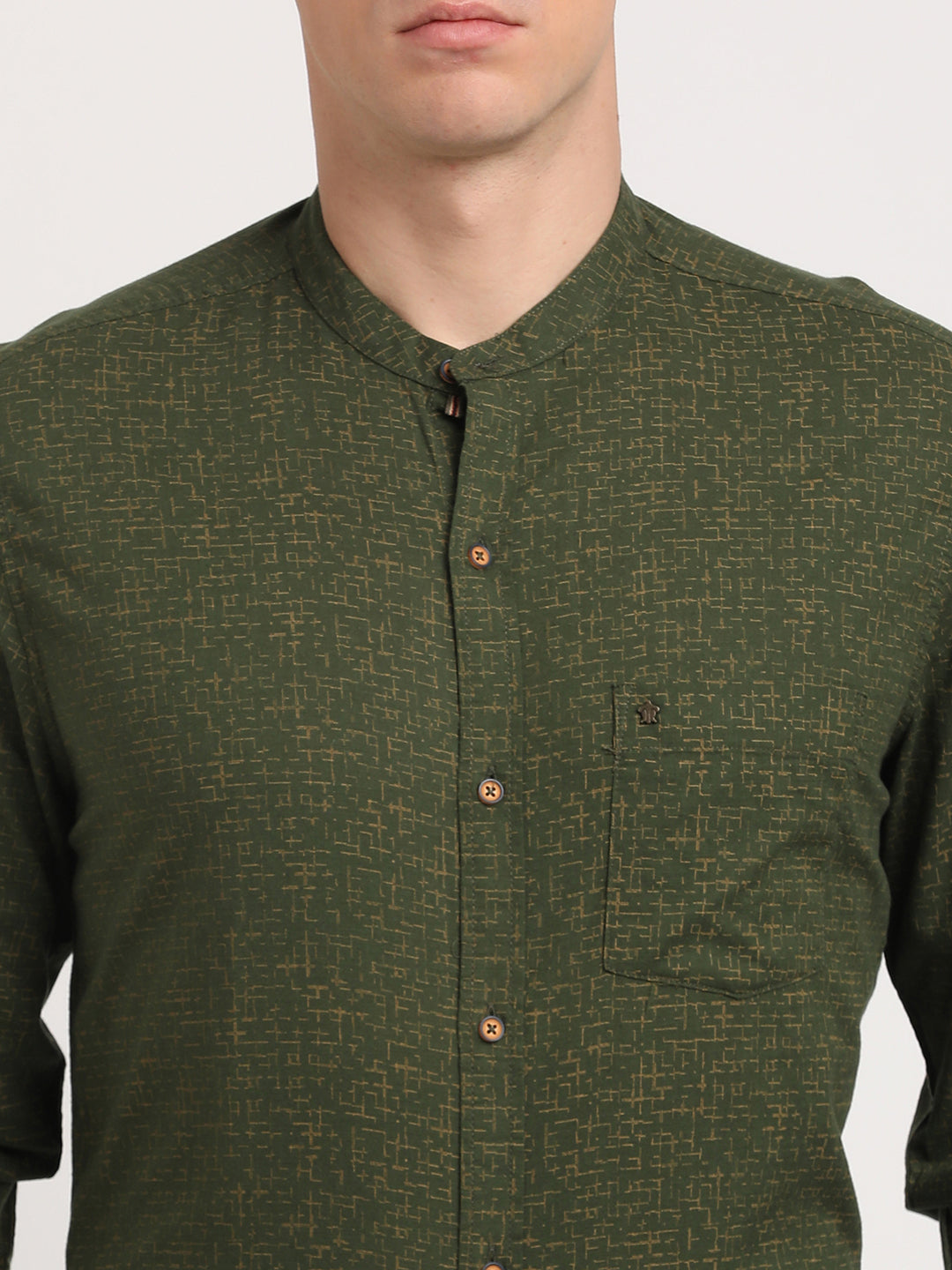 100% Cotton Dark Green Printed Slim Fit Full Sleeve Casual Shirt