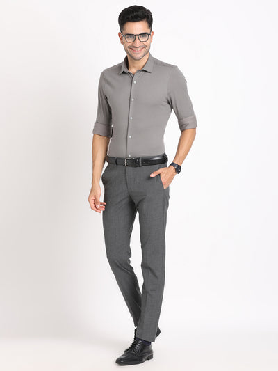 Cotton Grey Printed Slim Fit Full Sleeve Formal Shirt